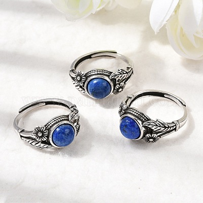 天然ラピスラズリ指輪 真鍮製リング アンティークシルバー 11mm 内径