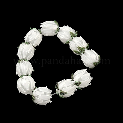 手作りランプワークビーズ  チューリップ  オリーブドラブ  13~14.5x13.5mm  穴：1.4mm&nbsp;LAMP-F041-02-A04-1