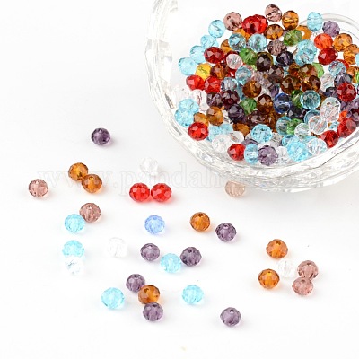 カット加工ロンデル透明ガラスビーズ  ミックスカラー  4x3mm  穴：1mm&nbsp;GLAA-R152-4mm-M1-1
