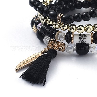 Multi-layered Stretch Bracelets Sets&nbsp;BJEW-H533-02D-1