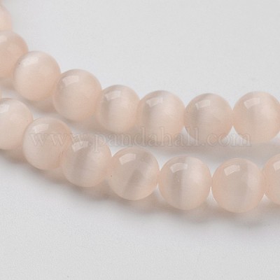 キャッツアイビーズ  ラウンド  ナバホホワイト  6mm  穴：1mm  約66~68個/連  14.5~15.3インチ&nbsp;CER50-1