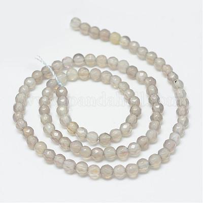 天然石瑪瑙ビーズ連売り  染め  多面カット  ラウンド  グレー  4mm  穴：1mm  約87~90個/連  13.8~14.6インチ&nbsp;G-R344-4mm-37-1