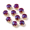Flat Round Moonlight Effect Sew on Rhinestone, Glass Rhinestone, with Brass Settings, Garments Accessories, Light Gold, Purple, 8x7mm, Hole: 1mm