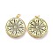 Brass Enamel Pendants, with Jump Ring, Long-Lasting Plated, Flat Round with Sun, Black, Real 18K Gold Plated, 22x20x3mm, Jump Ring: 5x1mm, 3mm Inner Diameter