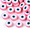 Handmade Polymer Clay Beads, Flat Round with Evil Eye, Pink, 9~10x3.5~4.5mm, Hole: 1.5mm