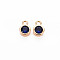 Brass Charms, with Rhinestone, Nickel Free, Real 18K Gold Plated, Flat Round, Capri Blue, 8x5x3mm, Hole: 1.4mm