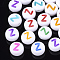 Initial Acrylic Beads, Horizontal Hole, Flat Round, Mixed Color, Letter.Z, 7x3.5~4mm, Hole: 1.2mm, about 3700pcs/500g