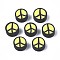 Handmade Polymer Clay Beads, Flat Round with Peace Sign, Champagne Yellow, 9~10x4.5mm, Hole: 1.6mm