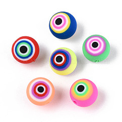 Handmade Polymer Clay Beads, Round with Eye, Mixed Color, 8.2mm, Hole: 1.2~1.6mm
