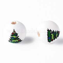 Painted Natural Wood Round Beads&nbsp;WOOD-N006-182