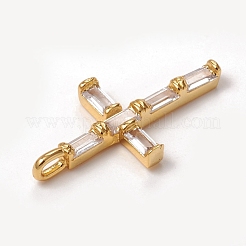 真鍮マイクロパヴェクリアキュービックジルコニアペンダント  長持ちメッキ  クロス  ゴールドカラー  24x12.5x3mm  穴：3x2mm&nbsp;X-KK-I668-22G