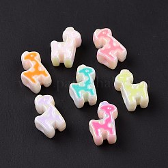 UVメッキレインボー虹色アクリルヨーロピアンビーズ  大穴ビーズ  エナメル  キリン  ミックスカラー  15.8x11.5x7mm  穴：4mm&nbsp;SACR-E009-45