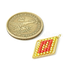 ガラスシードビーズ菱形ペンダント  丸カン付き  レッド  26x16.5x2.2mm  穴：2.5mm&nbsp;PALLOY-MZ00528-01