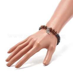 Reiki Natural Labradorite & Wenge Wood Beads Stretch Bracelet&nbsp;BJEW-JB06896-02