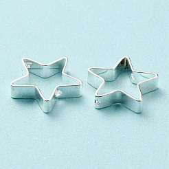真鍮製のビーズフレーム  2穴付き  スター  銀  18x18x4mm&nbsp;KK-CJC0001-21S