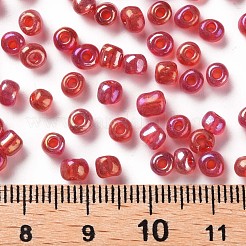 ラウンドガラスシードビーズ  透明色の虹  ラウンド  レッド  6/0  4mm  穴：1.5mm  約4500個/ポンド&nbsp;SEED-A007-4mm-165