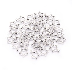 変色しにくい304ステンレススチールのオープンペンダント  スター  ステンレス鋼色  13x11x0.8mm  穴：1mm&nbsp;STAS-F187-07P