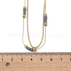 304ステンレススチールとキューブブルーガラスの二重層ネックレス（女性用）  イオンプレーティング（ip）  ゴールドカラー  16.02インチ（40.7cm）&nbsp;NJEW-A045-15G