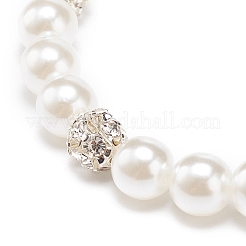 ABS Plastic Pearl & Brass Round Beaded Stretch Bracelet with Clear Rhinestone for Women&nbsp;BJEW-JB08523-02