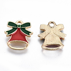ライトゴールドメッキの合金エナメルペンダント  カドミウムフリー＆鉛フリー  クリスマスのために  鐘  レッド  16x14x2.5mm  穴：2mm&nbsp;X-ENAM-T009-80A-RS
