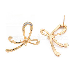 Brass Micro Pave Clear Cubic Zirconia Stud Earring Finding&nbsp;KK-S356-664-NF