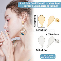 80Pcs 2 Colors 201 Stainless Steel Stud Earring Findings&nbsp;STAS-BBC0002-25