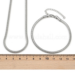 304 Stainless Steel Round Snake Chain Necklaces & Bracelets Sets for Men Women&nbsp;SJEW-F225-01P