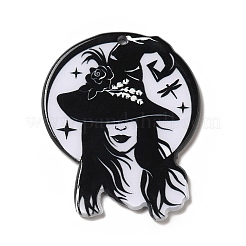 印刷されたアクリルパーツ  魔女の帽子のチャームが付いたヘカテ  ブラック  40x33x2.5mm  穴：1.8mm&nbsp;MACR-G059-10D