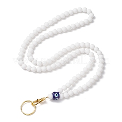 Round Silicone & Resin Evil Eye Beads Name Card Necklace Lanyard&nbsp;NJEW-JN05095-02