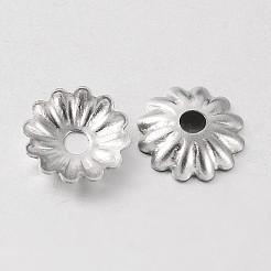 変色しにくい多花弁316サージカルステンレススチール製フラワービーズキャップ  ステンレス鋼色  6x1mm  穴：1mm&nbsp;X-STAS-M257-05