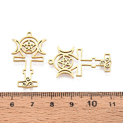 中空 304 ステンレス ペンダント  五芒星の月  ゴールドカラー  33x18x1mm  穴：1.5mm&nbsp;STAS-T070-04G