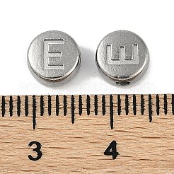 変色防止304ステンレススチールビーズ  アルファベット付きフラットラウンド  ステンレス鋼色  文字e  7x3.8mm  穴：1.8mm&nbsp;X-STAS-L082-019E-P