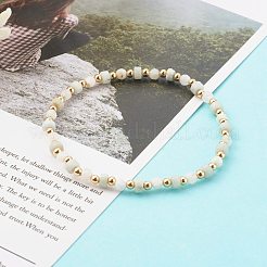 天然レインボー ムーンストーンとラピスラズリのビーズ ストレッチ ブレスレット セット  非磁性合成ヘマタイトと真鍮製スペーサービーズ付き  蓮  ゴールドカラー  内径：2-1/4インチ（5.7cm）  3個/セット&nbsp;BJEW-JB06255-03