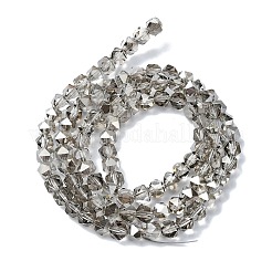 電気メッキガラスビーズ  半分メッキ  多面カット  ポリゴン  濃いグレー  6x6x5.5mm  穴：1.2mm  約96~100個/連  20.08''~20.47''（51~52センチメートル）&nbsp;EGLA-L018-B-AB03