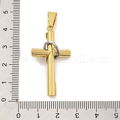 PVD真空メッキ304ステンレスペンダント  クロスチャーム  宗教  ゴールデン·ステンレス鋼色  38.5x20.5x4~10.7mm  穴：4.7x9mm&nbsp;STAS-Z080-09G