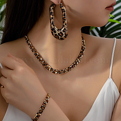 Fashionable Leopard Print  Alloy Chain Bracelets & U Shape Earrings & Chain Necklaces Sets&nbsp;FS-WG89FAF-01