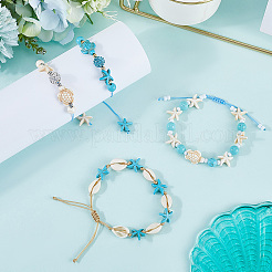 4Pcs 4 Style Turtle & Starfish & Round Synthetic Green Turquoise Braided Beaded Bracelets Sets&nbsp;BJEW-SC0001-43