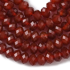 天然石カーネリアンビーズ連売り  ロンデル  多面カット  染め＆加熱  5.5~6.5x4.5mm  穴：1mm  約91~94個/連  15.35''（39cm）〜15.43''（39.2cm）&nbsp;G-D344-A19-01