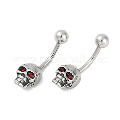 Skull 316 Surgical Stainless Steel Red Cubic Zirconia Belly Button Rings&nbsp;EJEW-G416-34AS