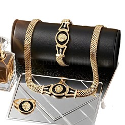 亜鉛合金エナメルペンダントネックレス＆ブレスレット＆リングセット  ライオンの頭の模様が入った楕円形  ゴールドカラー  ネックレス：330ミリメートル&nbsp;FS-WG03226-01