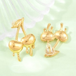 Melting Styles 304ステンレススチール製スタッドピアス（女性用）  チェリー  35.5x23mm&nbsp;EJEW-F415-02G-01