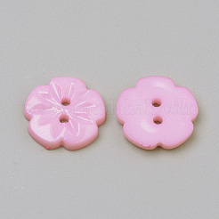 2つ穴アクリルボタン  花  ピンク  15x2.5mm  穴：1.5mm&nbsp;X-BUTT-Q037-08I
