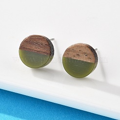 Opaque Resin & Walnut Wood Stud Earrings&nbsp;EJEW-N017-008-B08