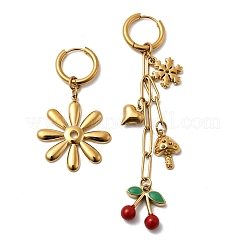 304ステンレススチールエナメルフープピアス  花と桜とキノコ  イオンプレーティング（ip）  カドミウムフリー＆ニッケルフリー＆鉛フリー  左右  18KGP本金メッキ  52~88x15.5~28mm&nbsp;EJEW-G451-06G