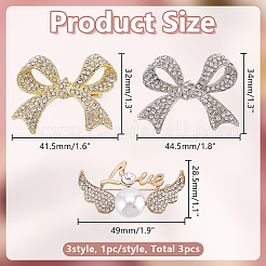3Pcs 3 Styles Zinc Alloy Rhinestone Brooches for Backpack Clothes&nbsp;JEWB-AR0001-17