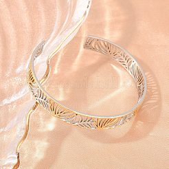 女性用304ステンレススチールカフバングル  葉  イオンプレーティング（ip）  長持ちメッキ  ゴールデン·ステンレス鋼色  内径：2.20x2.05インチ（5.6x5.2cm）&nbsp;SA-H001-06GP