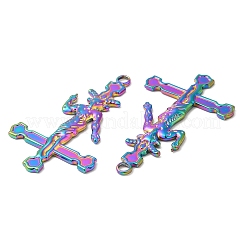 304ステンレスペンダント  バフォメットチャーム付きクロス  虹色  43x27x2mm  穴：3mm&nbsp;STAS-Z041-21RC