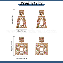 2 Pairs 2 Style Rhinestone Rectangle & Trapezoid Dangle Stud Earrings&nbsp;EJEW-AN0001-16