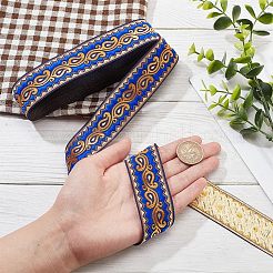エスニック刺繡ポリエステルフラットリボン  ジャカードリボン  ブルー  1-1/4インチ（33mm）  約9.84ヤード（9m）/バンドル&nbsp;OCOR-WH0060-38B