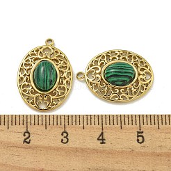 304ステンレスペンダント  合成マラカイト楕円チャーム  14KGP本金メッキ  21.5x15x5mm  穴：14mm&nbsp;STAS-L012-359D-G